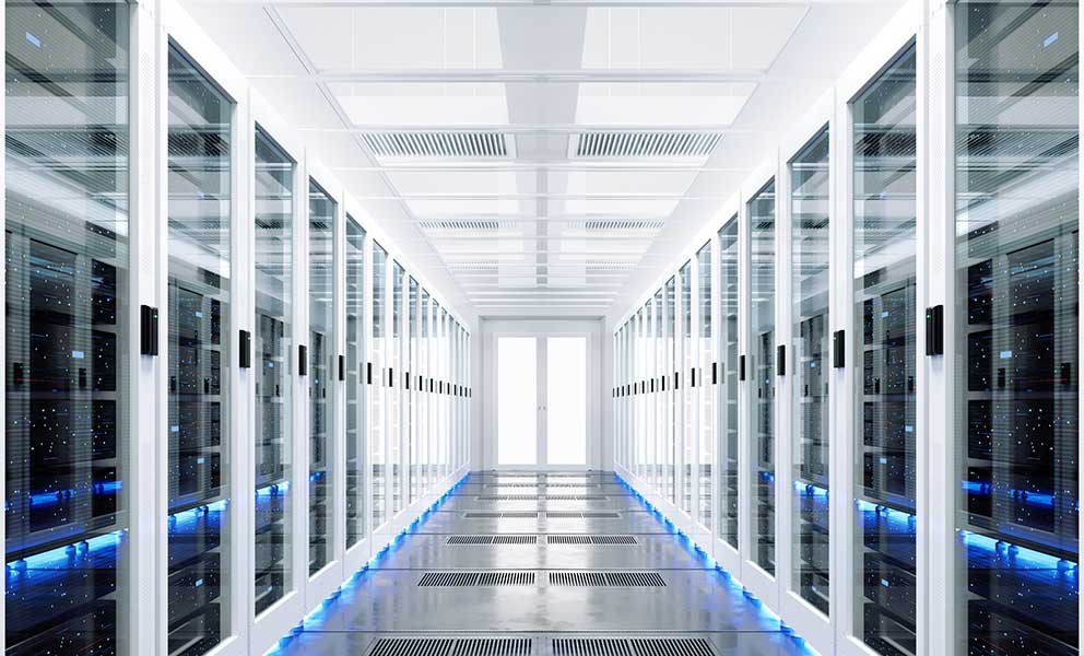 Data server rack center. Backup cloud service. 3D rendering